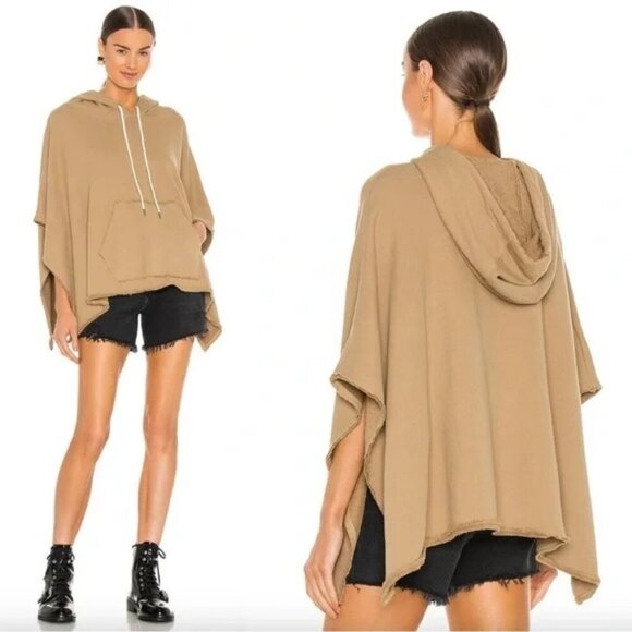 ATM Oversize Hooded Poncho Tan Cotton Pullover One Size - Picture 1 of 8